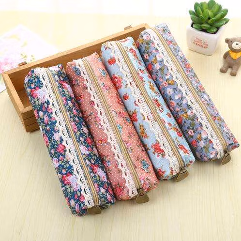 Cute Floral Lace Pencil Case for School and Makeup