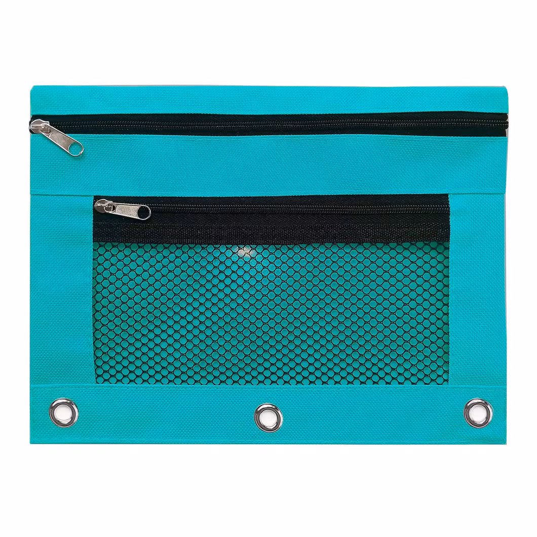 6 Colors Double-Layer Mesh Three-Hole Pencil Bags with Binder Rings