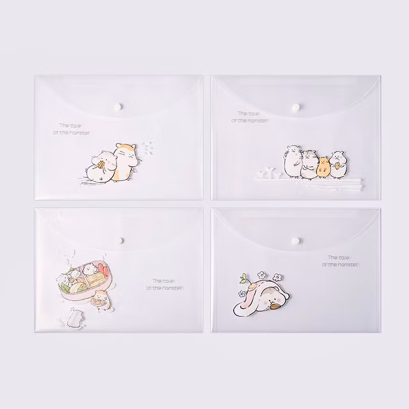 New Snap Button Translucent File Bag Kawaii Cute Storage File Bag Custom PVC Folder Pencil Case Bag