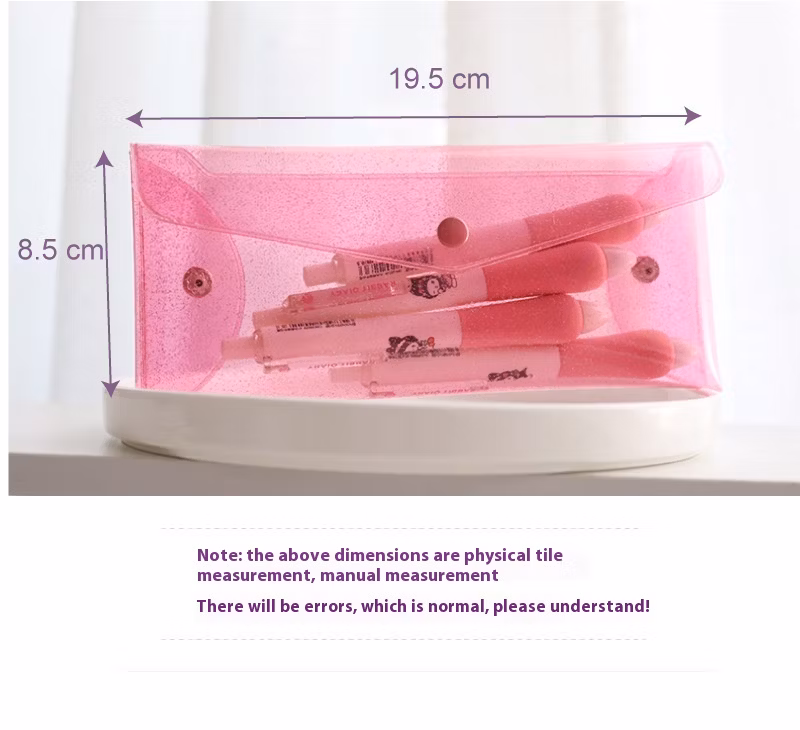 Creative Style Casual Laser Transparent Leather Pencil Case Portable Foldable Snap Button Stationery Storage Bag