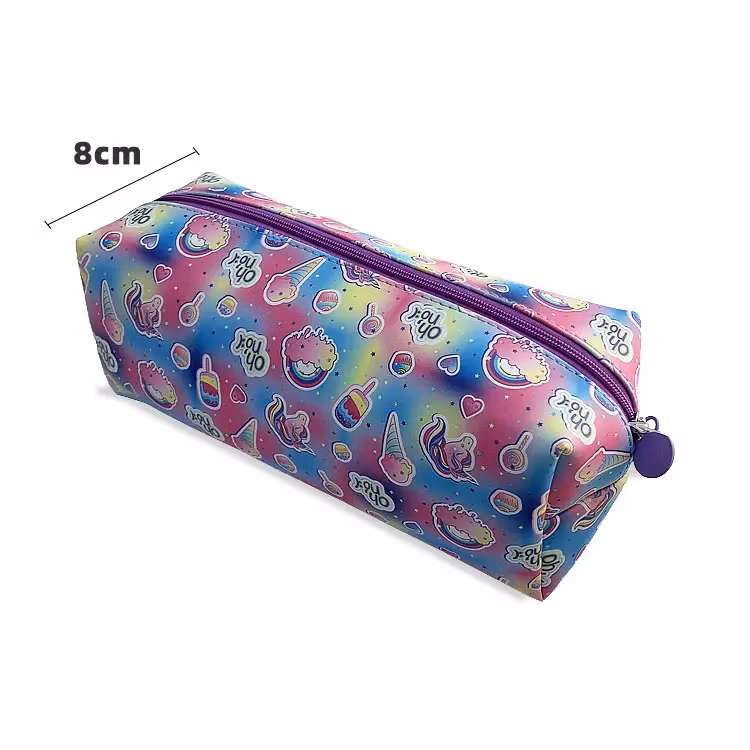 New Design Pink Ice Cream Pencil Bag High Quality PU Full Printing Pencil Box Student Colorful Pencil Case