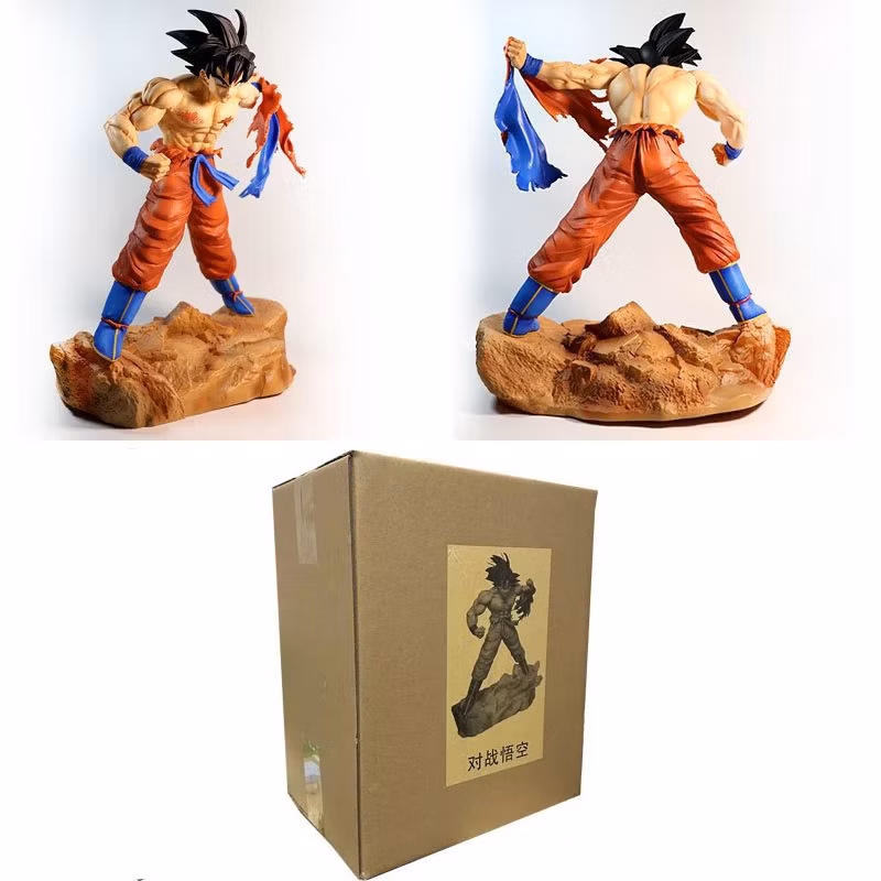 Dragon Ball Z Super Saiyan Gk Rip Clothes Son Goku Battle Scene Statue Model Box Anime Figure Cartoon-Character