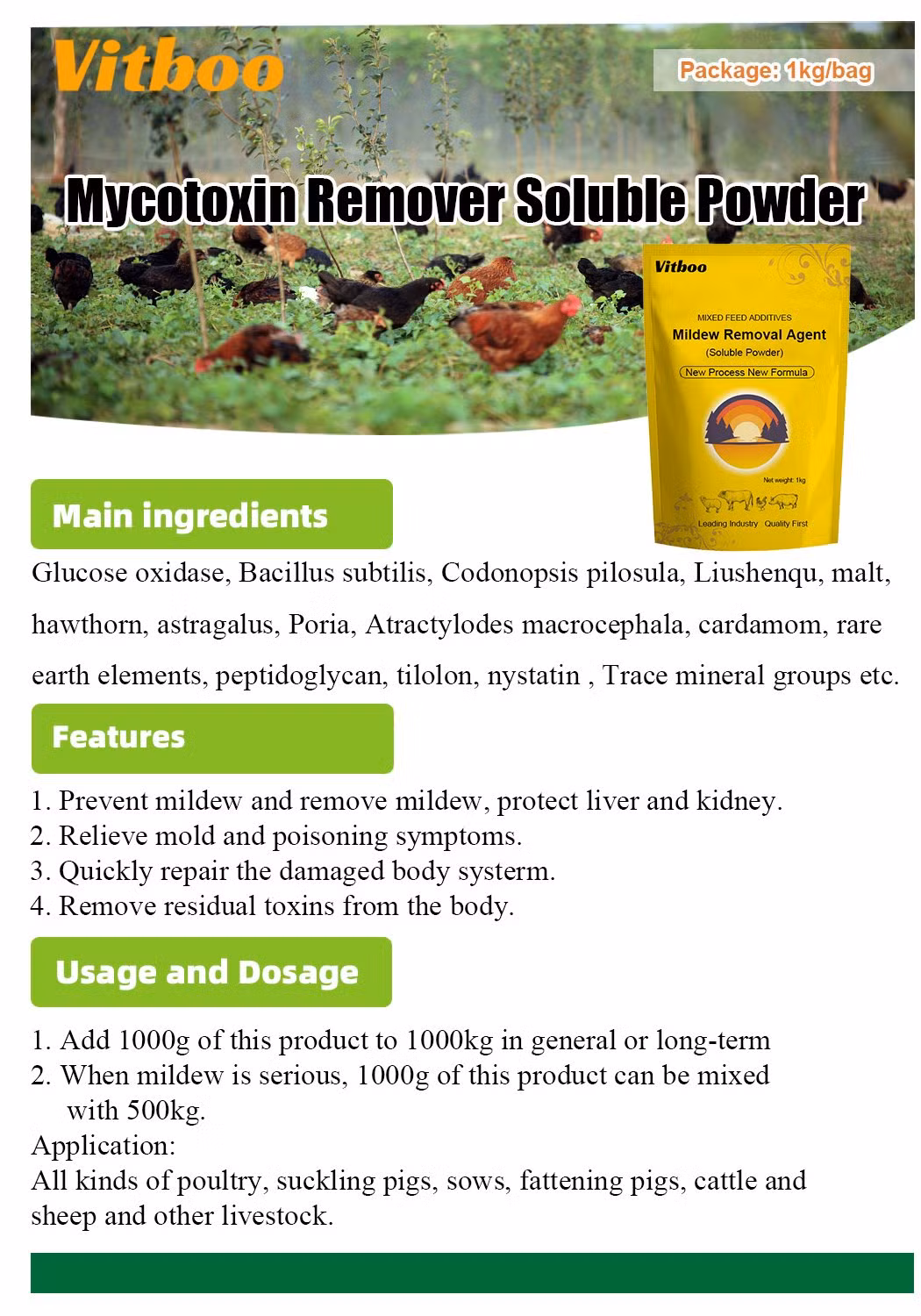 Anti Toxin Binder Safe Health Feed Grade Animal Feed Mycotoxin Cleaner Anti-Mold Feed Additives