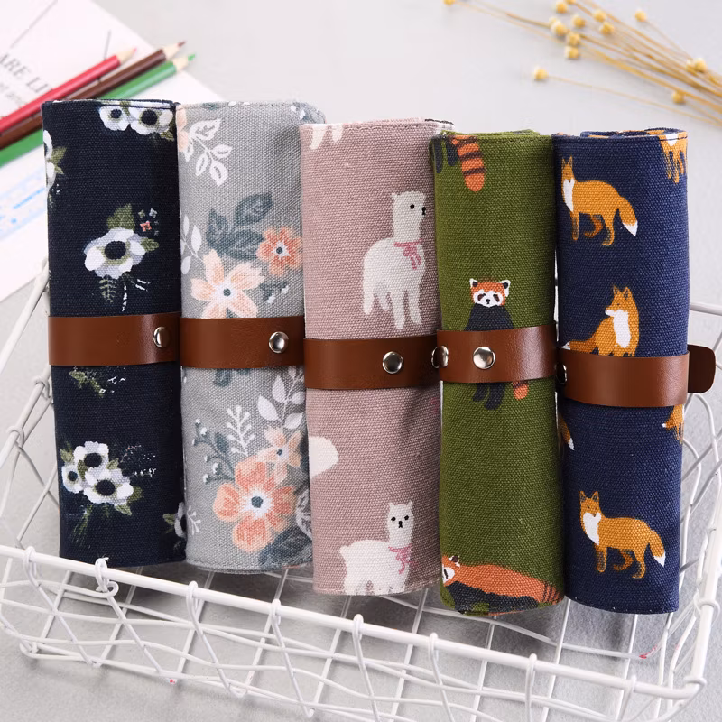 Small Fresh Creative Strappy Roller Single Layer Canvas Pencil Case