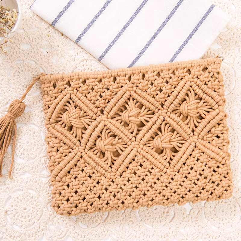 Women Summer Straw Large Tote Bag Beach Casual Shoulder Bag Handmade Square Storage Bag