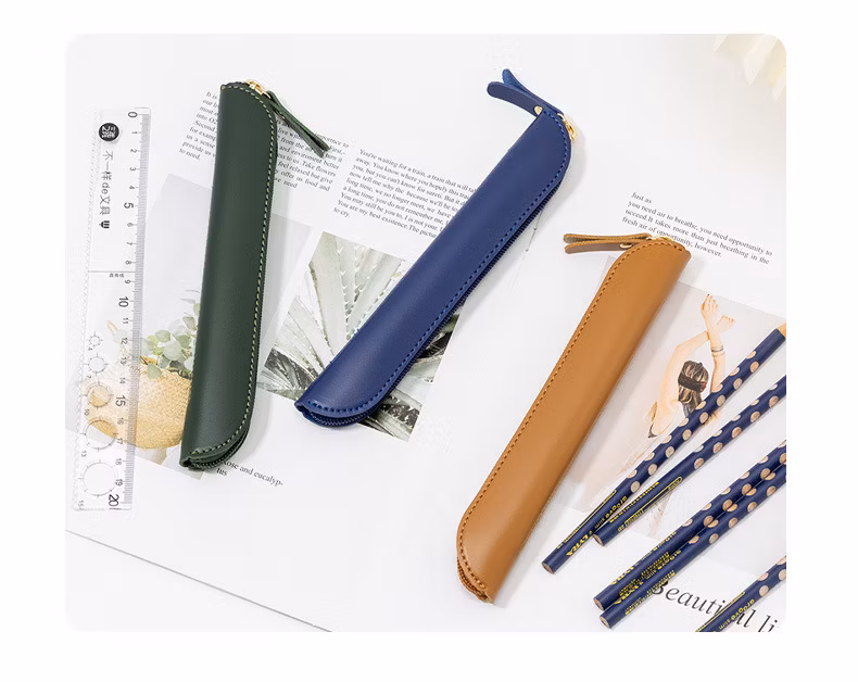 Mini Faux Leather Pencil Case Pouch Student Pencil Case with Zipper
