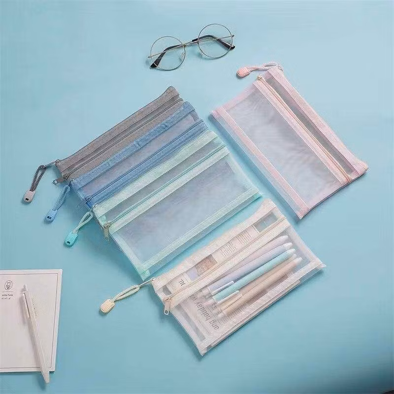 Custom Mesh Bags Makeup Bags Cosmetic Travel Organizer Storage Bags Mesh Zipper Pouch Pencil Case