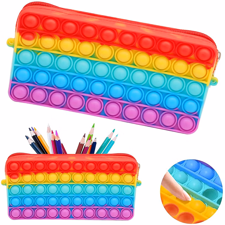 Color Mixture Release Stress Silicone Fidget Poppers Pencil Case