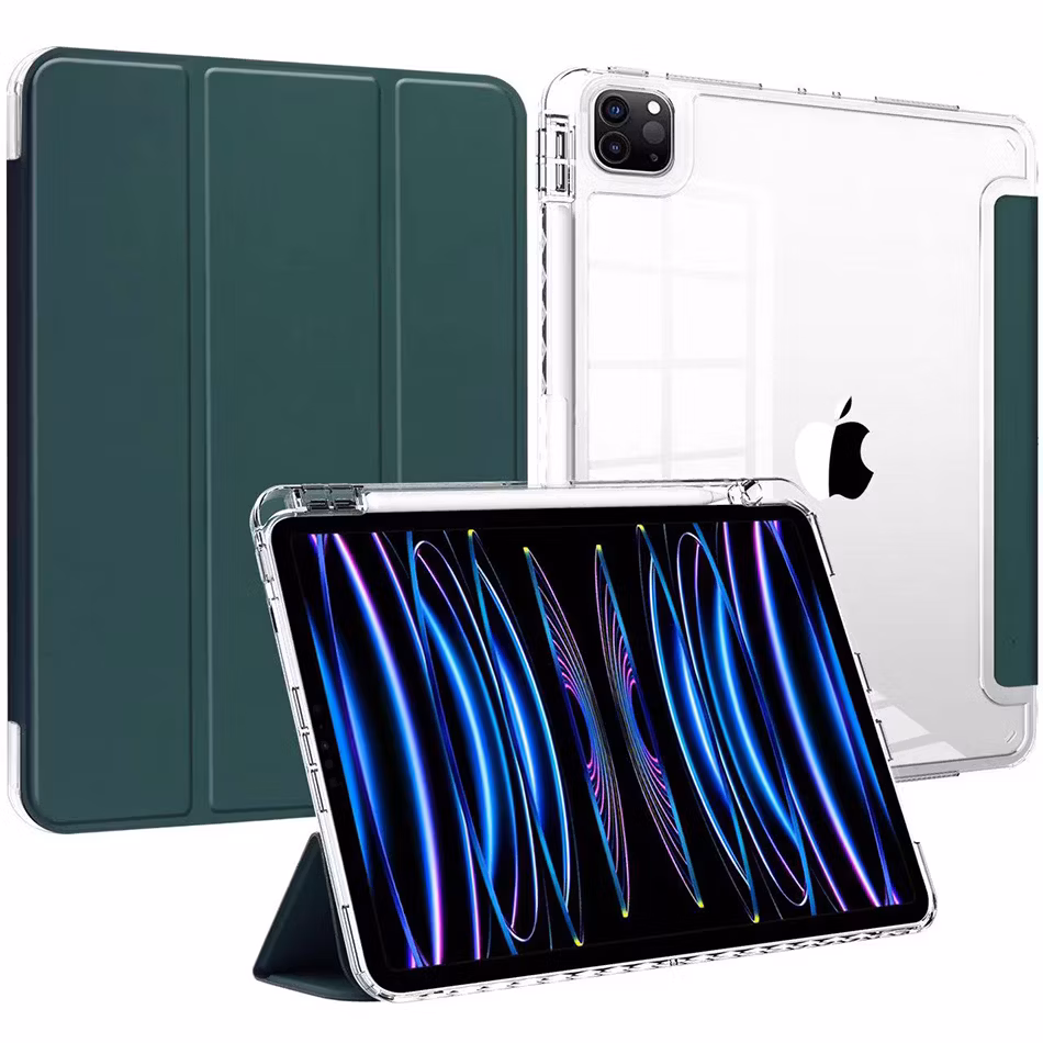 Premimum PU Leather with Pencil Holder Transparent Tablet Case for iPad PRO 11 Inch M4 2024 5th Generation