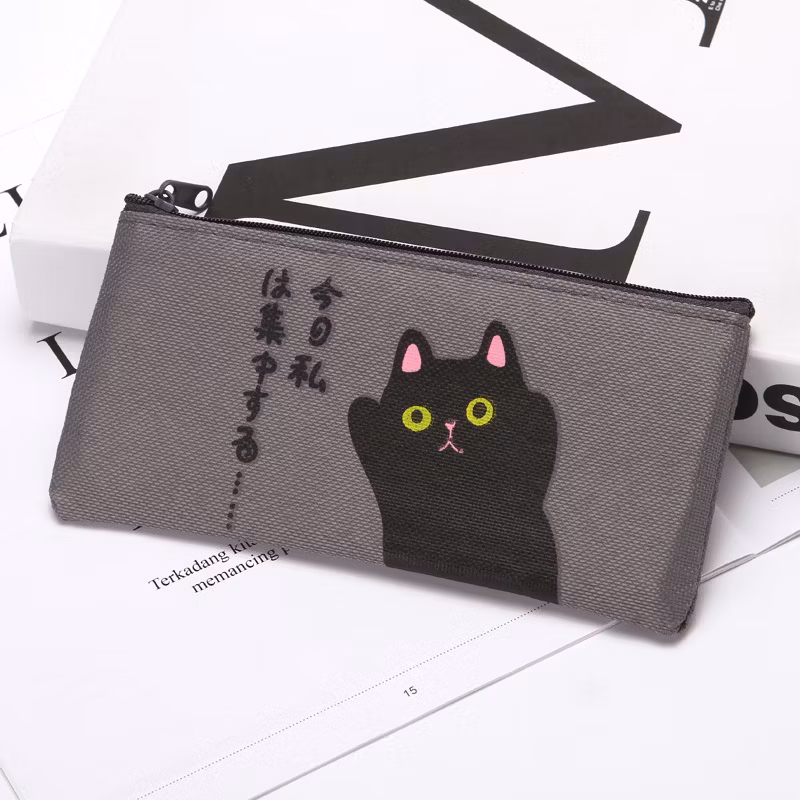 Cute Cartoon Cat Canvas Zipper Pencil Case Canvas Children Bag