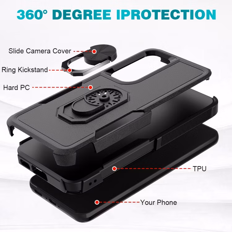 Rugged Case with Ring Stand for iPhone 14 Plus Samsung S20fe S21fe S23fe F12 M12