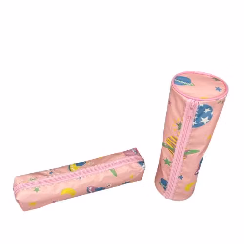Lightweight and Easy to Carry Around The Polyester Pink Planet Girl Pencil Case