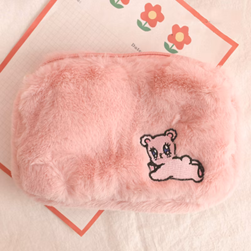 Promotional Flannel Zipper Kawaii Circular Pencil Bag Pencil Case for Office