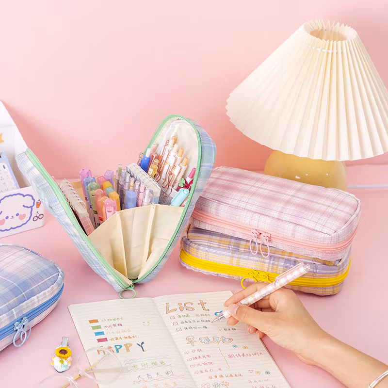 Big Capacity Fashion Cute School Student Multifunction Blank Canvas Pencil Case