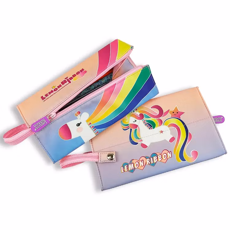 Hot Sales New Fashion Students Gifts Cute Stationery Folding Pencil Pouch Bag Rainbow Color Girls Pencil Cases