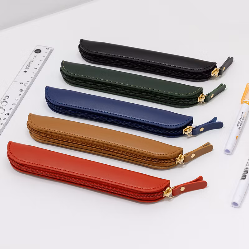 Mini Faux Leather Pencil Case Pouch Student Pencil Case with Zipper