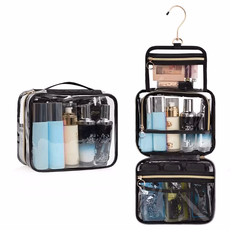 Clear PVC Waterproof Hanging Cosmetic Bag for Travel Makeup Storage Wholesale