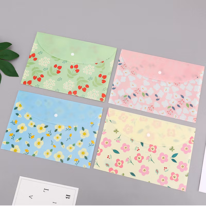 New Snap Button Translucent File Bag Kawaii Cute Storage File Bag Custom PVC Folder Pencil Case Bag