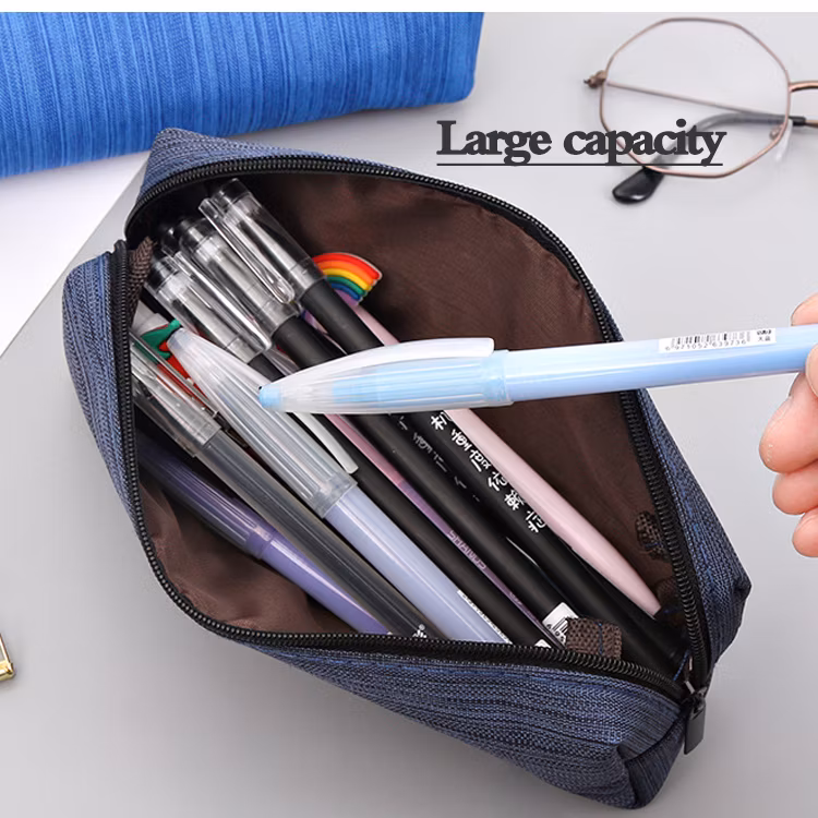 Customized Solid Canvas Pencil Pen Bag Students Zipper Pouch Pencil Case for School