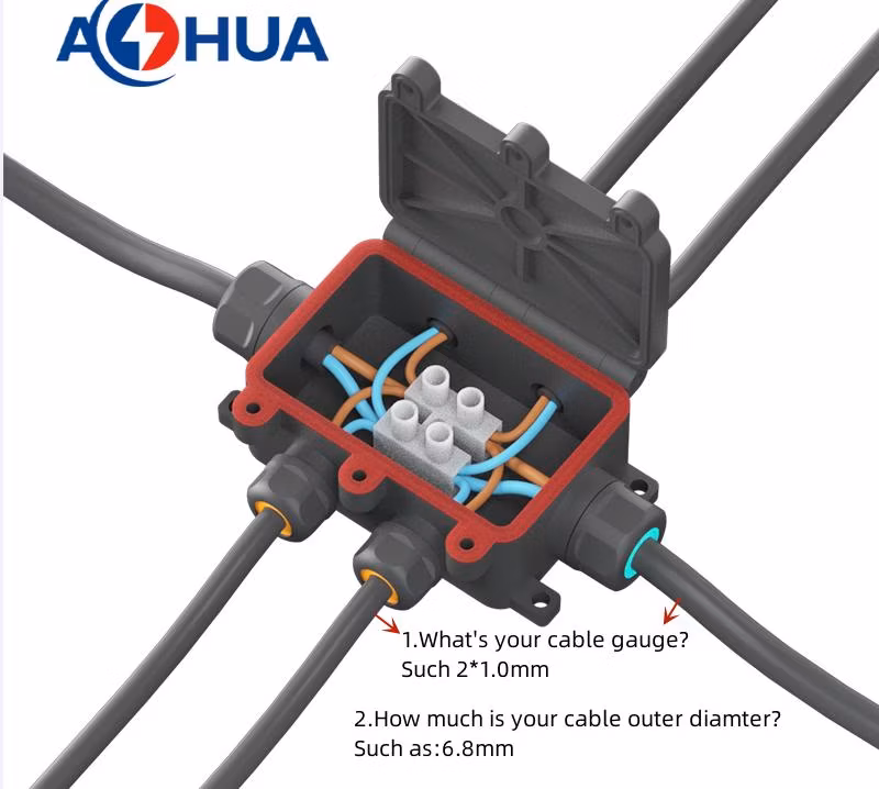 Buried Light Power Supply Plastic Wwterproof Junction Box M20 2~4pin Cable Connector Three-Way Wire Distributor IP68 LED Connector