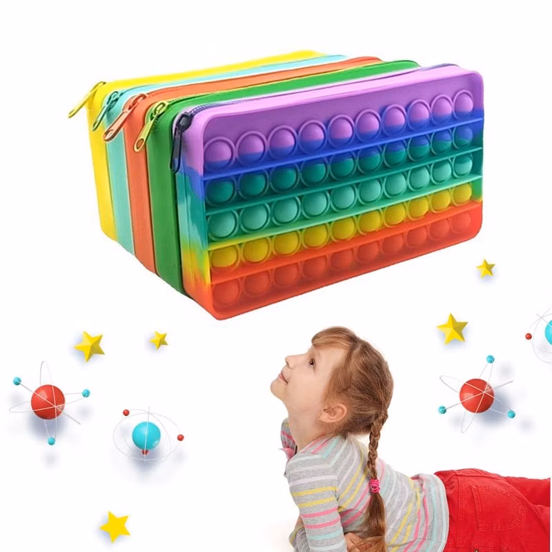 Fidget Pencil Pen Case Simple Sensory Silicone Bubble Toy Pop Pencil Case