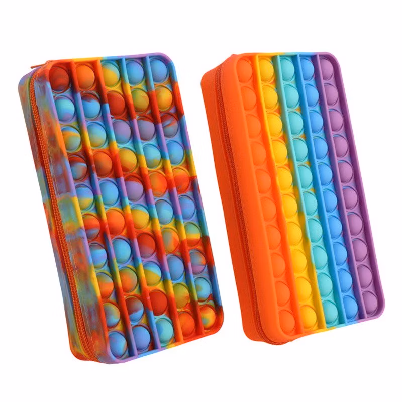 Fidget Pencil Pen Case Simple Sensory Silicone Bubble Toy Pop Pencil Case