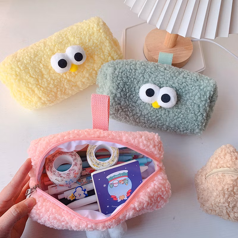 Wide Use Flannel Zipper Kawaii Rectangular Pencil Bag Pencil Case for School