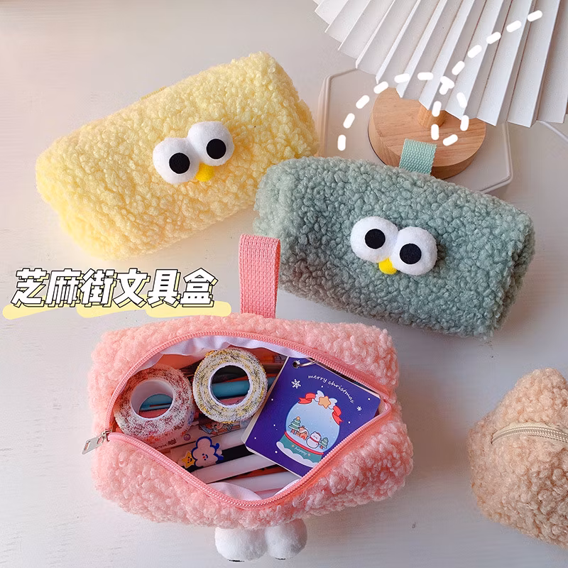 Wide Use Flannel Zipper Kawaii Rectangular Pencil Bag Pencil Case for School