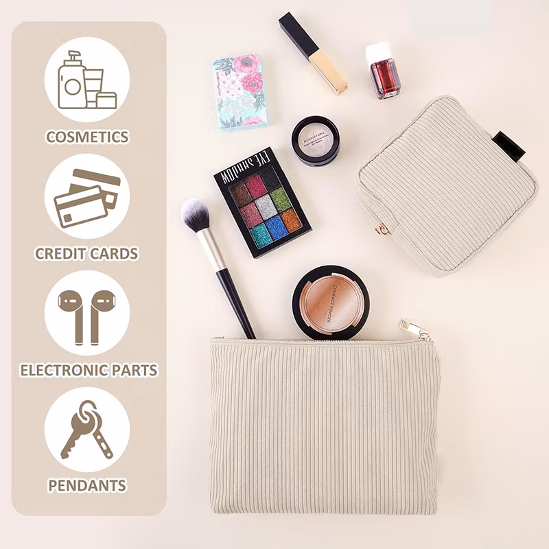 Wholesale Travel Toiletry Organizer Corduroy Zipper Makeup Cosmetic Bag