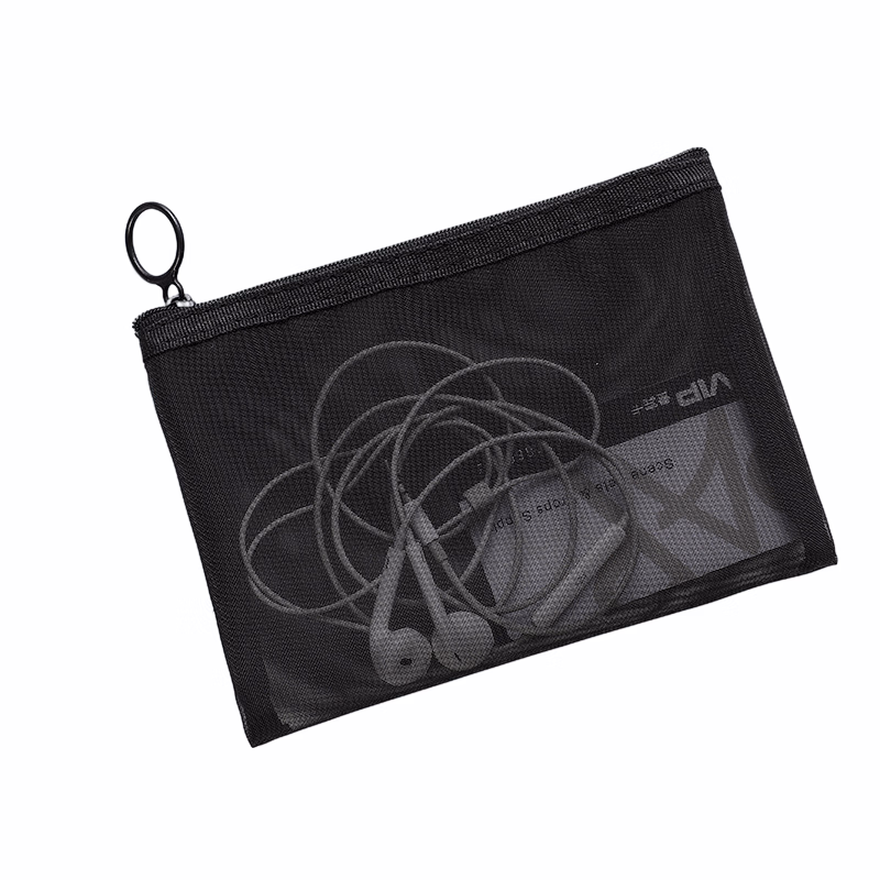 Black Mesh Makeup Cosmetic Bags Pencil Case Pouch Headset Bag