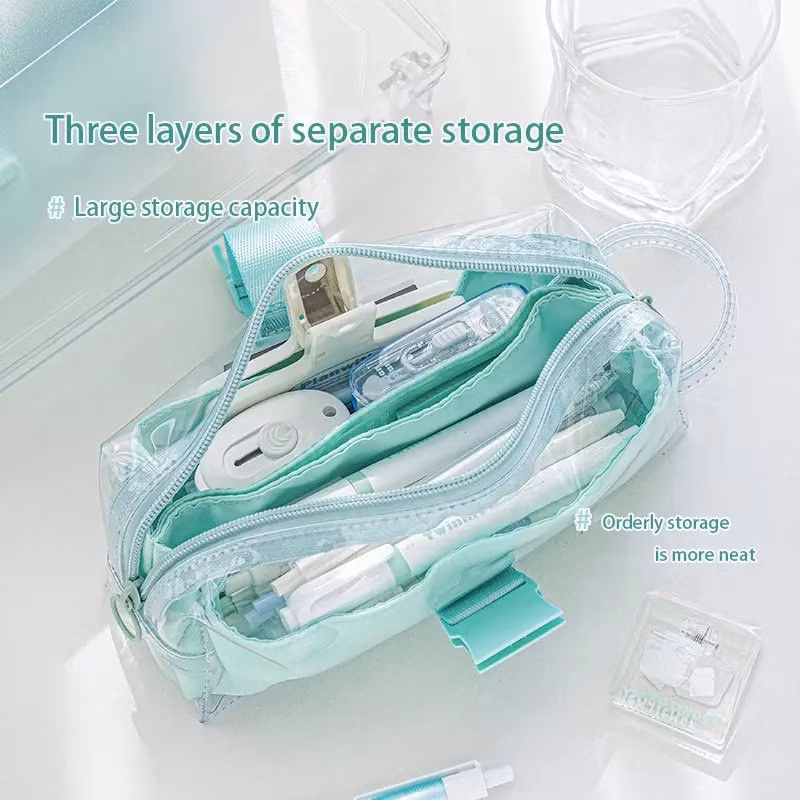 PVC Pencil Bag Zipper Clear Transparent Waterproof Plastic Pen Case