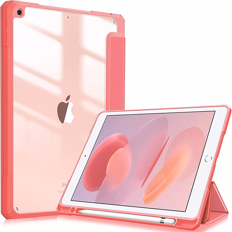 Shockproof Clear Back Shell Built-in Pencil Holder Tablet Case for iPad 9th/8th/7th Generation 2021/2020/2018 10.2 Inch