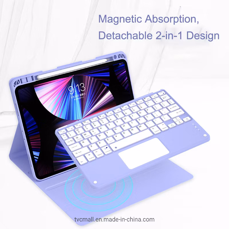 2 in 1 Tablet Detachable Bluetooth Keyboard Leather Stand Case with Pencil Slot (Touch Control Version) for iPad Air (2020) /Air (2022) 10.9 Inch Black