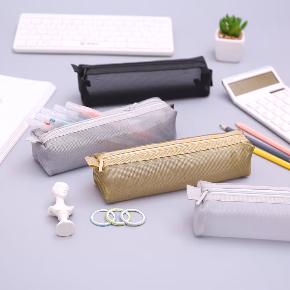 Popular Portable Transparent Mesh Simple Single Layer Student Pencil Case
