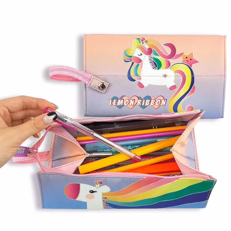 Hot Sales New Fashion Students Gifts Cute Stationery Folding Pencil Pouch Bag Rainbow Color Girls Pencil Cases