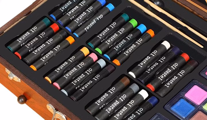 Deluxe Wooden Art Set DIY Drawing Wooden Case with Color Pens Crayons Color Pencils Art Set for Kids