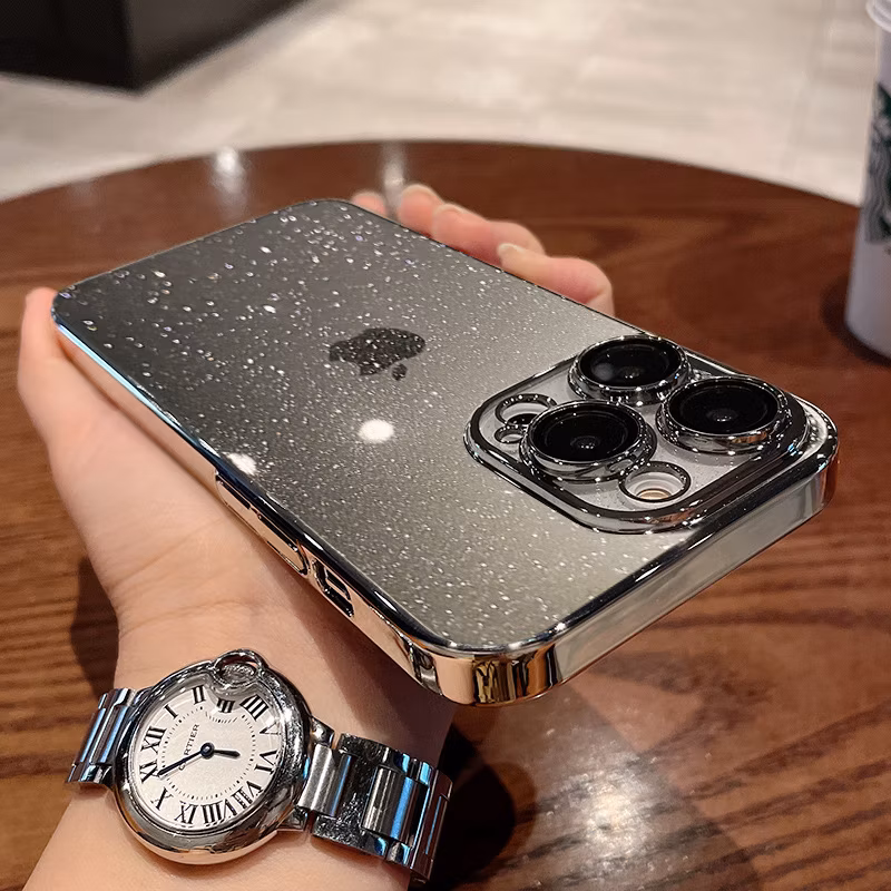 New Luxury Anti Dust Glitter Transparent CD Pattern Electroplating Lens Protection Cover for iPhone 13 14 15 16 PRO Max Mobile Phone Case
