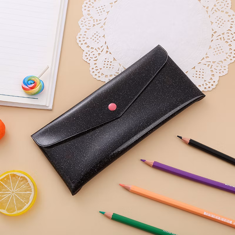 Creative Style Casual Laser Transparent Leather Pencil Case Portable Foldable Snap Button Stationery Storage Bag