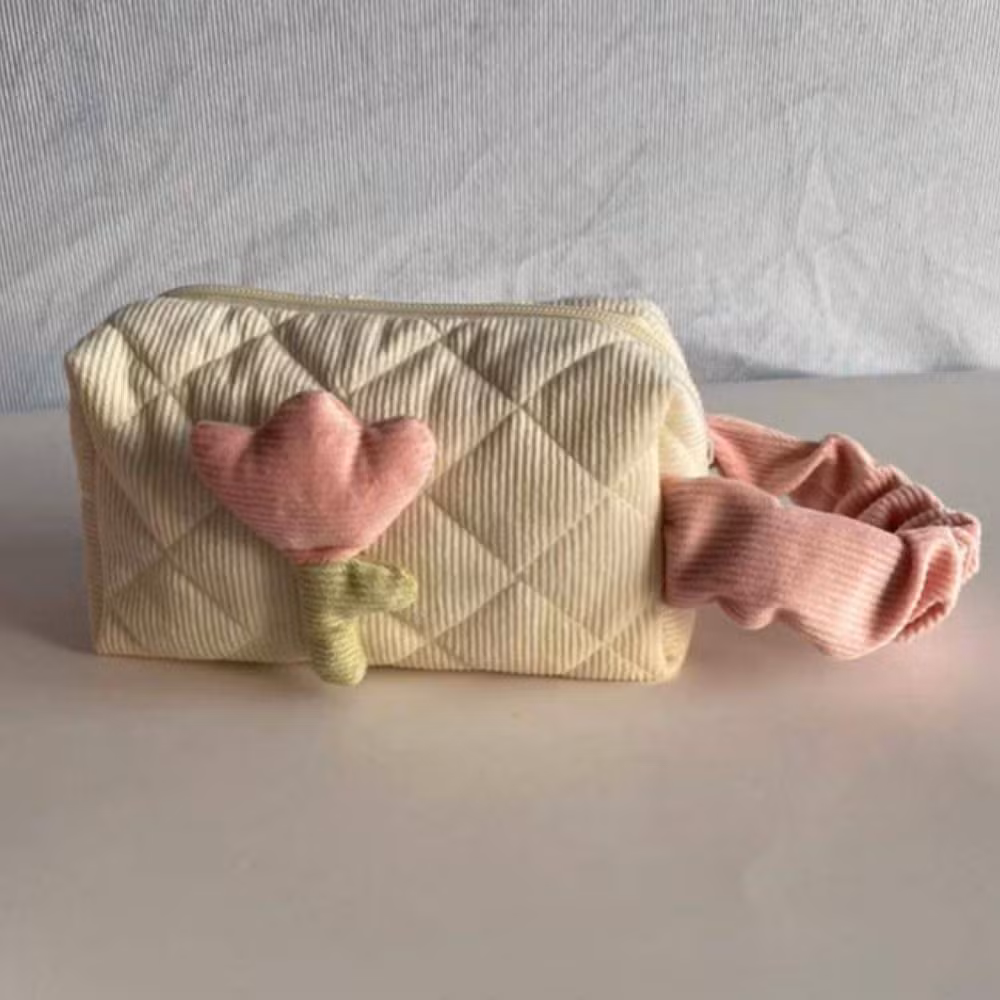 Coquette Aesthetic Makeup Bag Large Capacity Corduroy Portable Toiletry Floral Esg22227