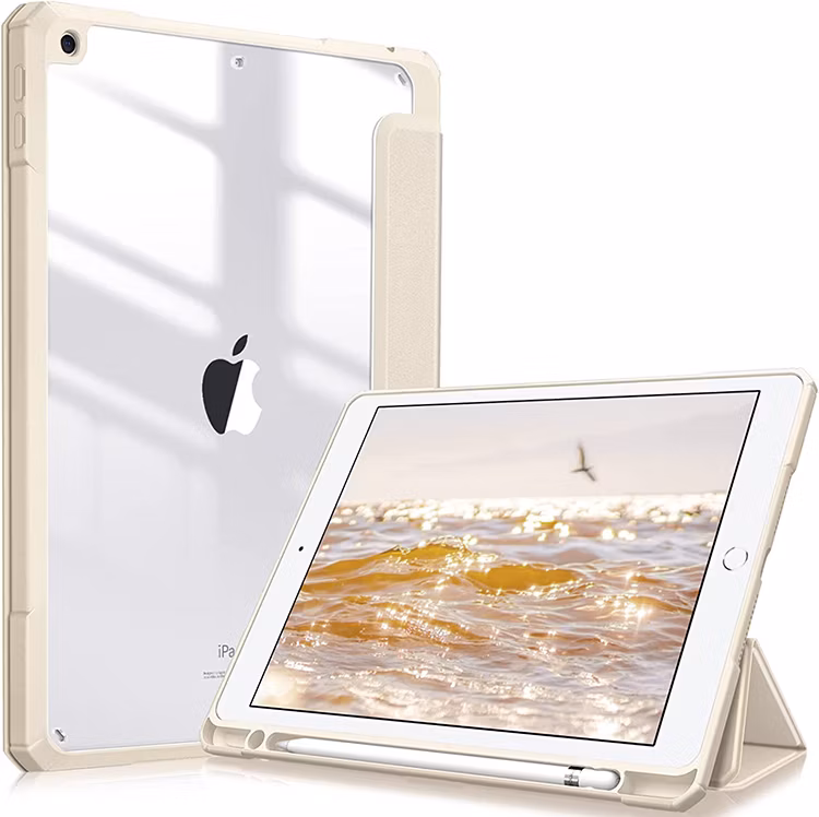 Shockproof Clear Back Shell Built-in Pencil Holder Tablet Case for iPad 9th/8th/7th Generation 2021/2020/2018 10.2 Inch