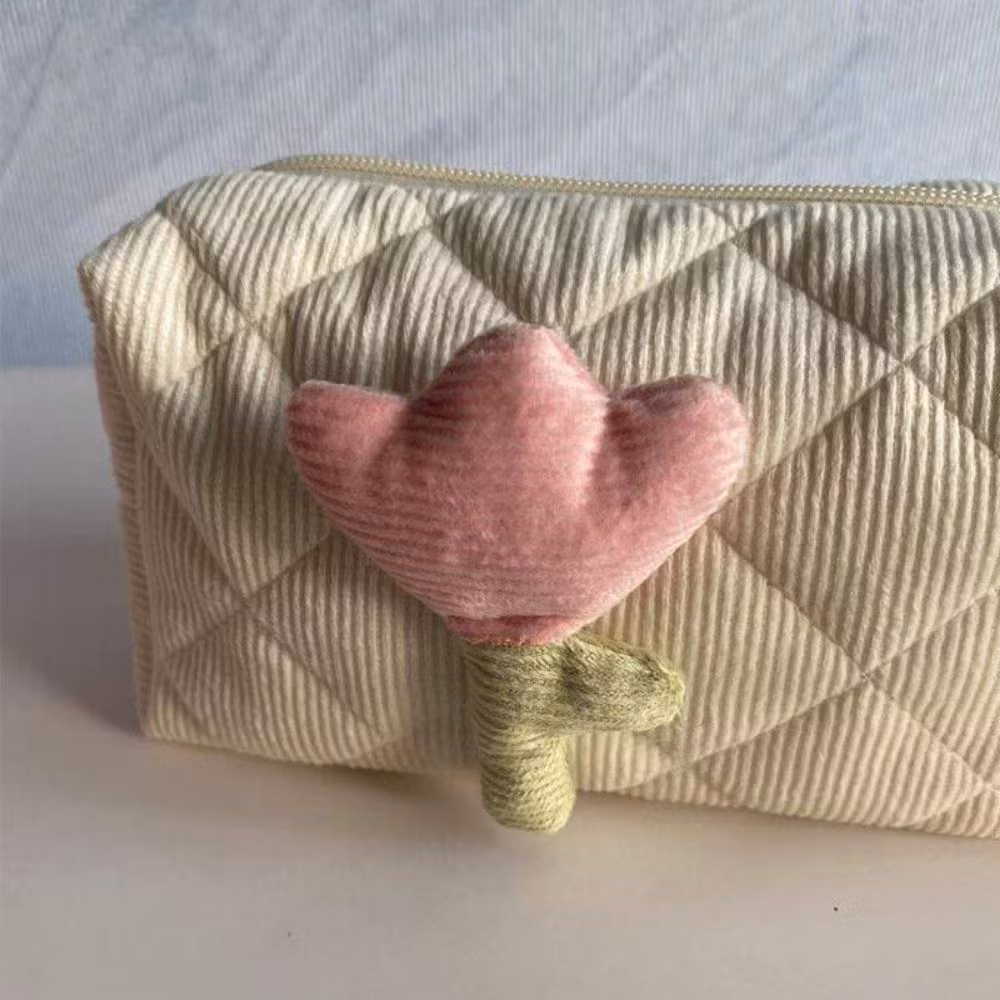 Coquette Aesthetic Makeup Bag Large Capacity Corduroy Portable Toiletry Floral Esg22227