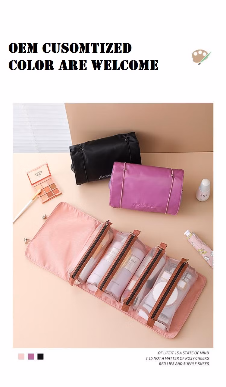 Custom 4 in 1 Roll up Zipper Cosmetic Makeup Make up Toiletry Travel Skincare Pencil Pouch Bag