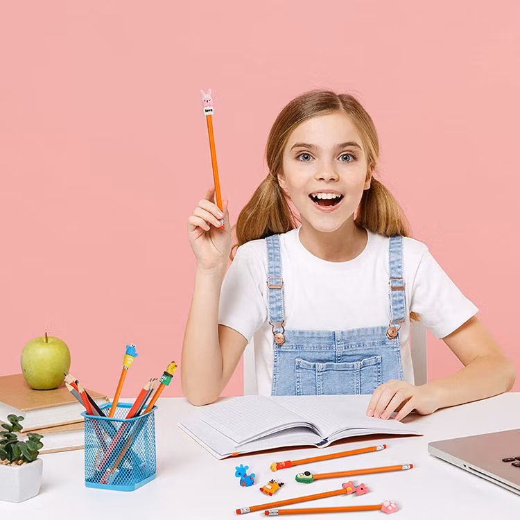 Low Cost Kids Pencil High Quality Student Writing Pencil with Animal Silicone Case