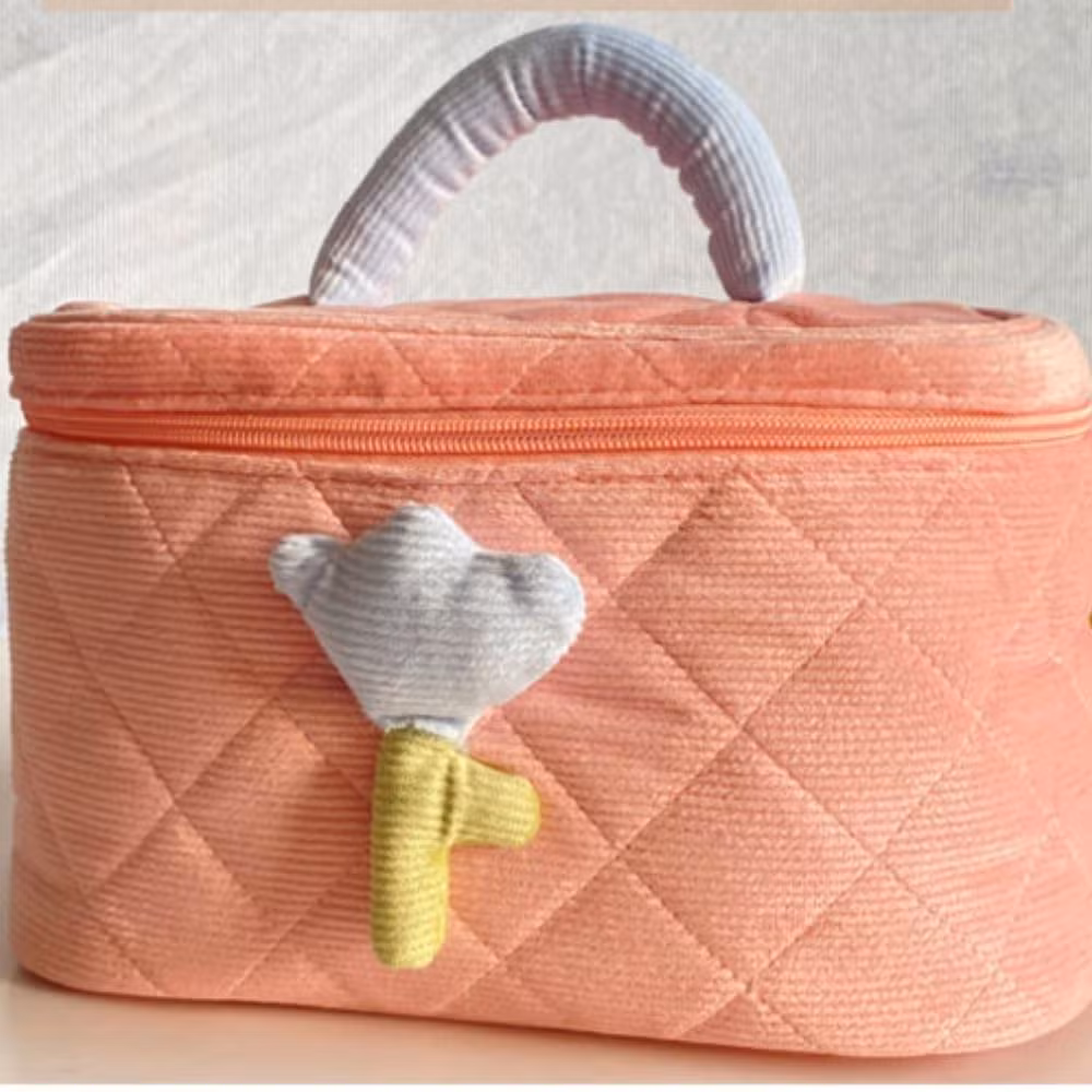 Coquette Aesthetic Makeup Bag Large Capacity Corduroy Portable Toiletry Floral Esg22227