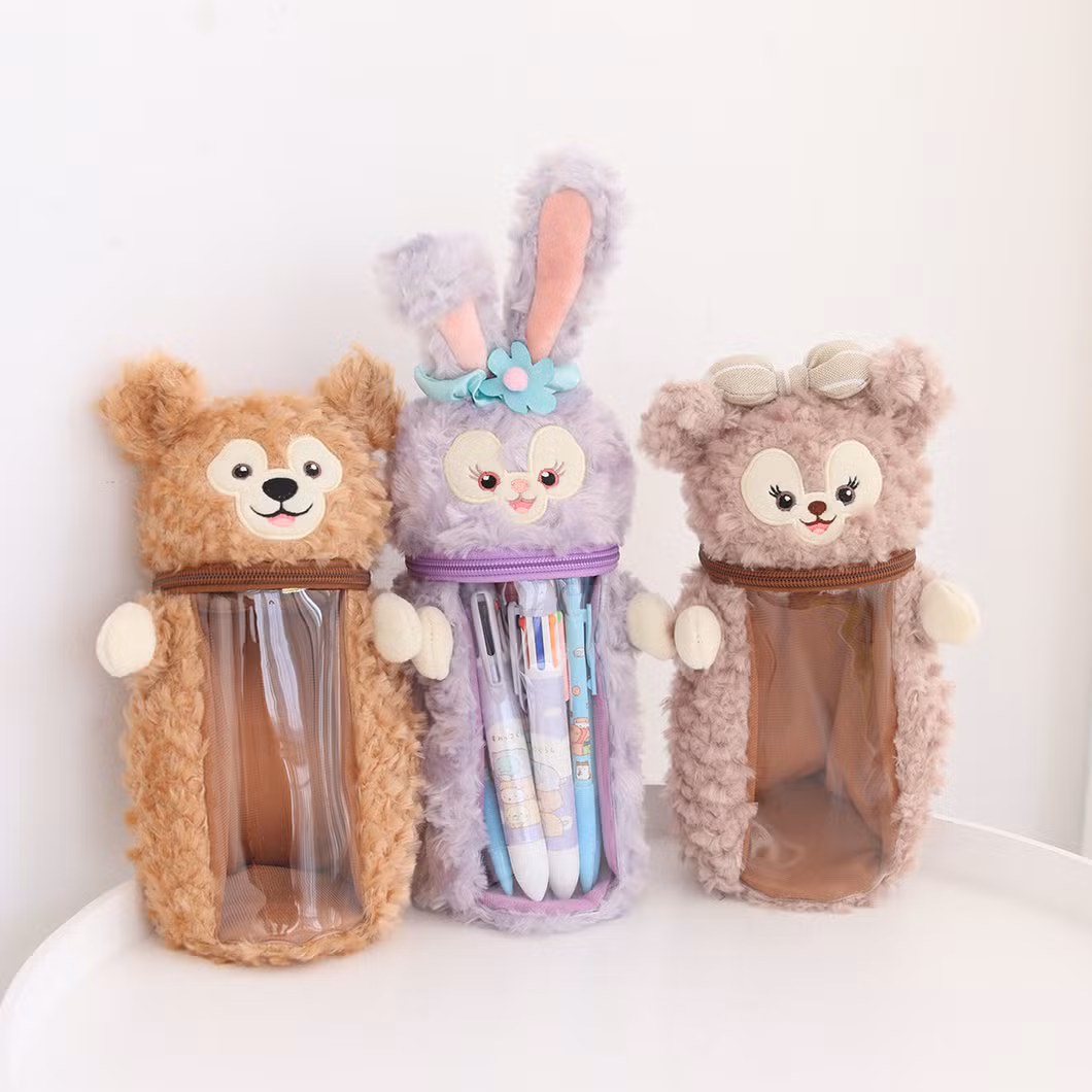 Cartoon Large Capacity Student Plush PU Cute Pen Case