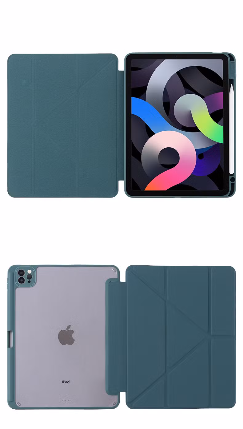 Foldable Leather Case with Transparent Back Case for iPad Tablet