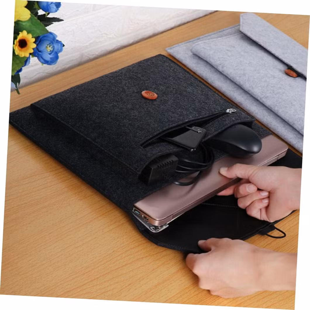 Portable USB Cable Jounal Notebook Envelope Clutch Button Felt Computer Case