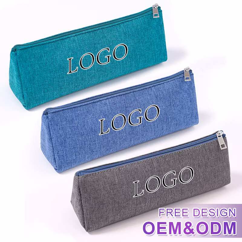 Custom Logo Triangle Solid Multi Color Student Stationery Cationic Dyeable Polyester Pen Pencil Pouch Bag Case