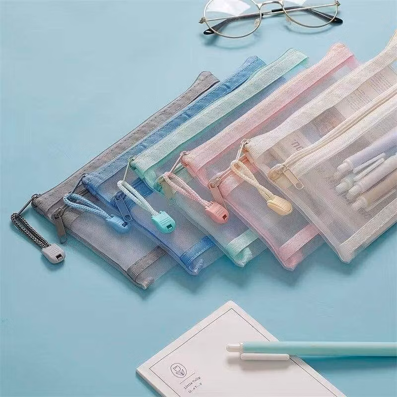 Custom Mesh Bags Makeup Bags Cosmetic Travel Organizer Storage Bags Mesh Zipper Pouch Pencil Case