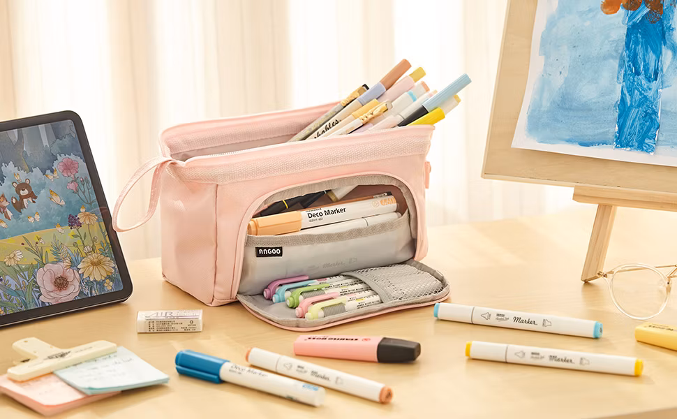 Makeup Bag Pencil Case Large Capacity Pencil Pouch Handheld Pen Bag Cosmetic Portable Gift for Office School Teen Girl Boy Men Women Adult (Pink) Cosmetic Bag